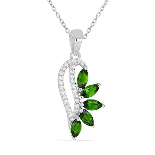 NATURAL CHROME DIOPSIDE MULTI GEMSTONE STYLISH PENDANT IN STERLING SILVER
